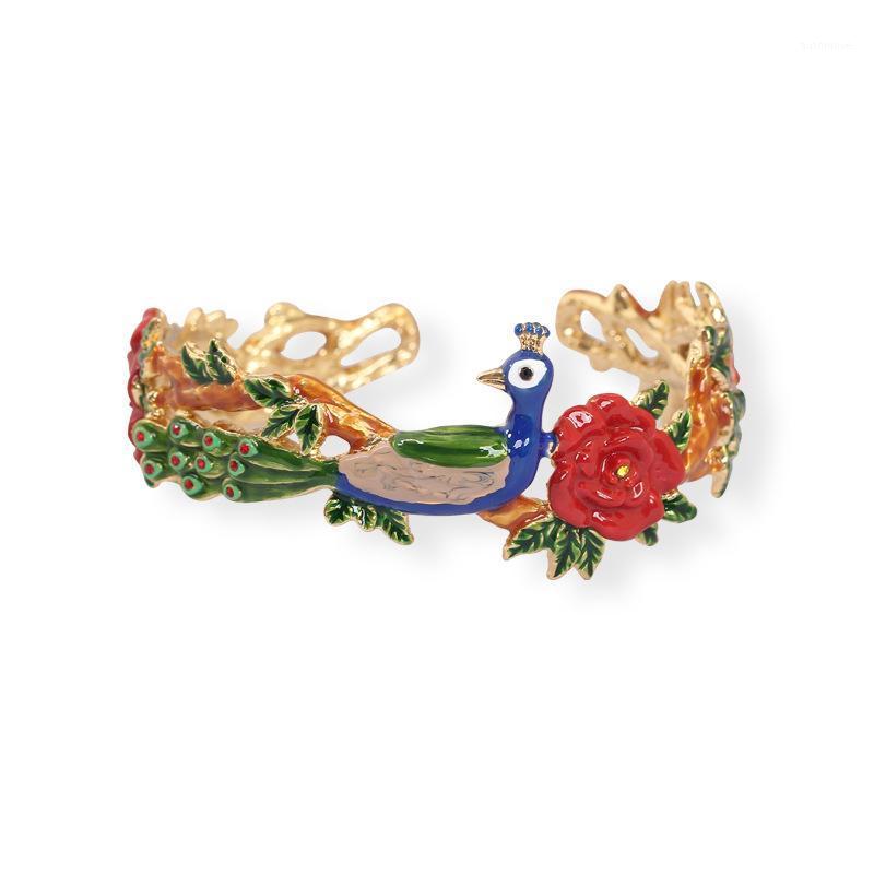 

New hand-painted ethnic style peacock open bracelet elegant and fashionable temperament enamel glaze gold-plated women's jewelry1