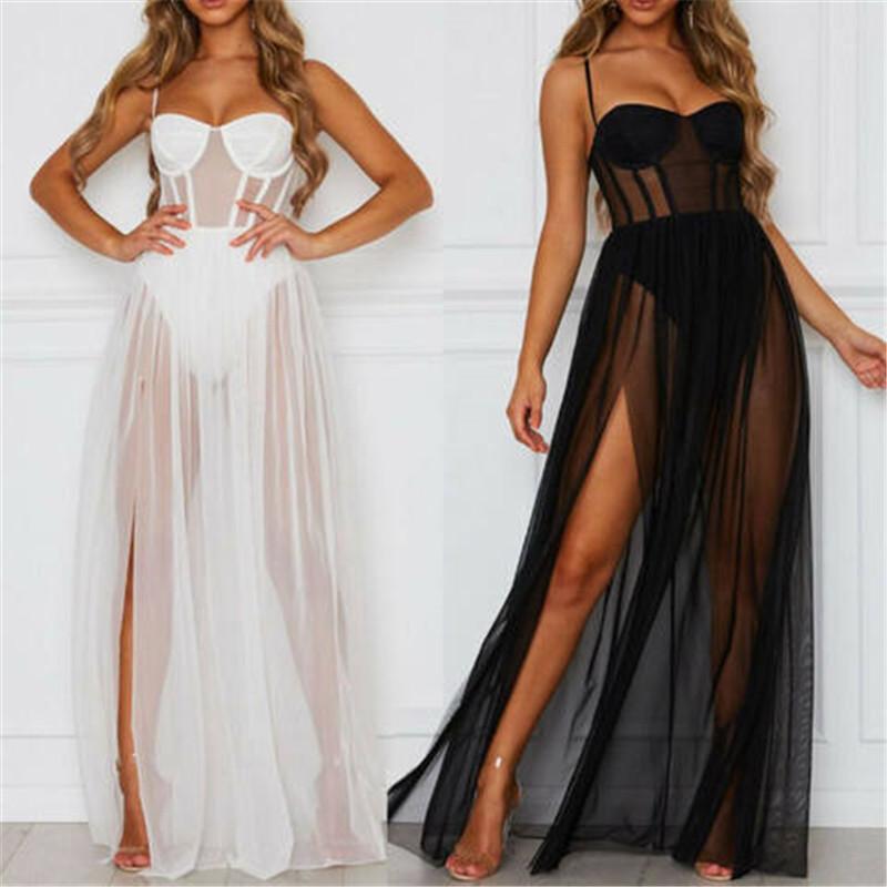 

Dress Women Summer 2020 Sexy Perspective High Split Voile Dresses Vestidos Robes Kobieta Sukienka Jurken Robe Femme Free Ship, Black