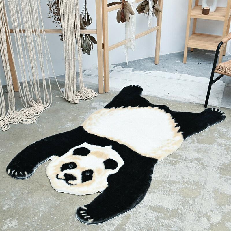 

Nordic Style Cute Animal Printed Rug Panda Leopard Tiger Printed Giraffe Lion Shape Faux Skin Carpet Plush Antiskid Carpet, 04