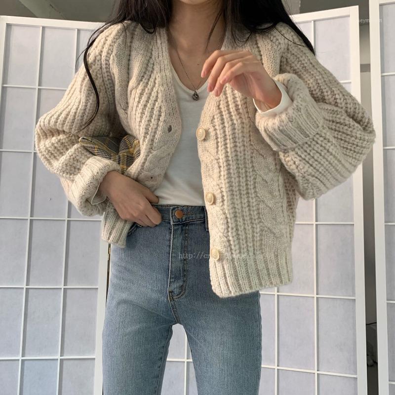 

New 2021 Autumn Winter Women's Cardigans Sweaters V-Neck Buttons Oversize Fashionable Ladies Knitwears Warm Clothing1, Beige