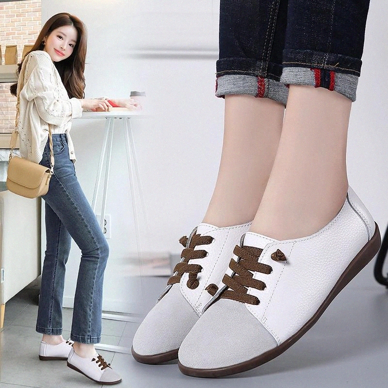 

2020 New Style Women Flats Split Leather Soft Bottom Fashion Spring Autumn White Shoes Woman Leisure Flat Loafers SH12191 #CW2E