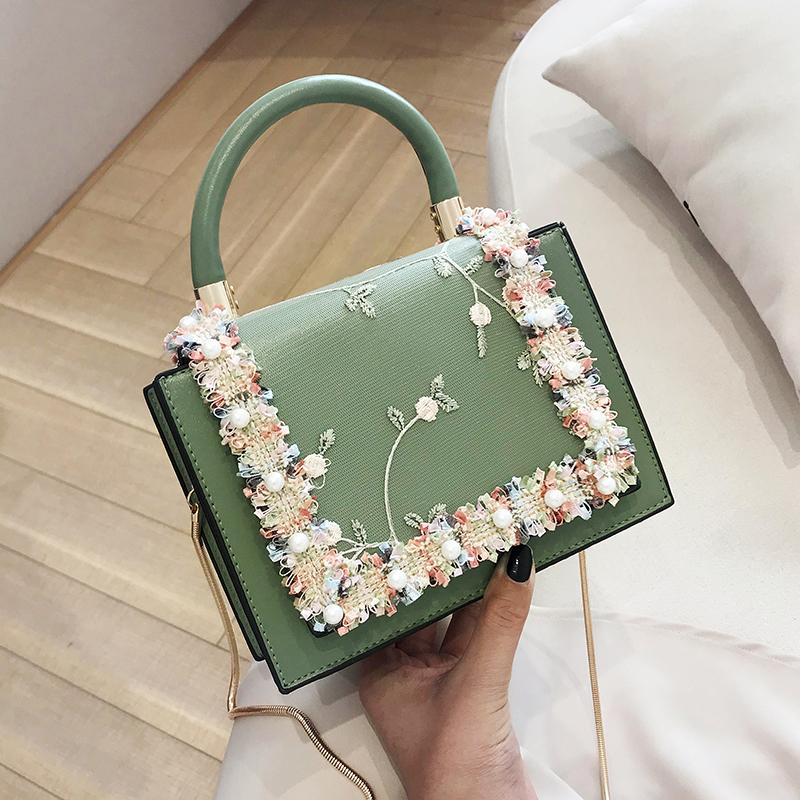 

Vintage Flower Lace Handbags Women's Crossbody Bags 2021 Fashion Gold Chain Ladies Messenger Bag Evening Clutch Female Purses, Green