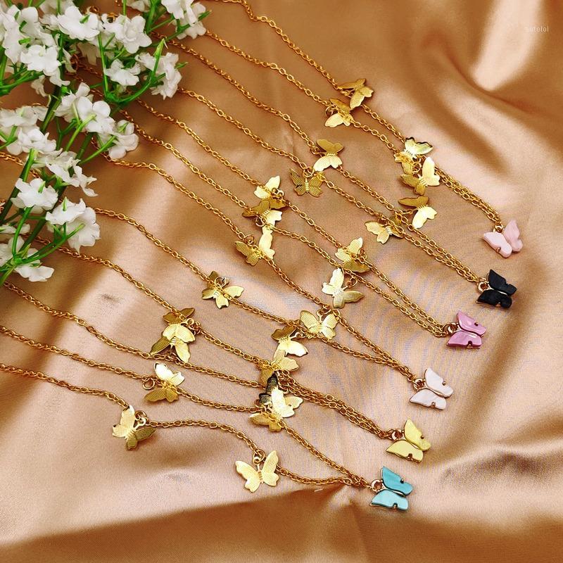 

JCYMONG 2020 New Gold Silver Color Alloy Butterfly Necklace For Women Bohemian Candy Color Acrylic Butterfly Pendant Necklace1