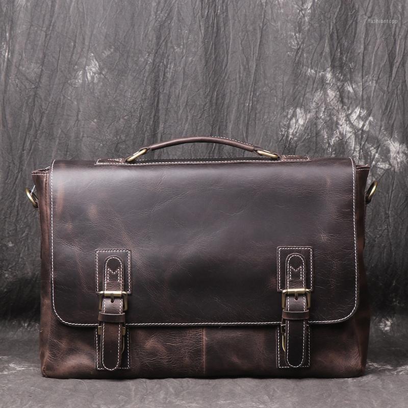 

Vintage Mens Leather Briefcase Full Grain Leather Office Handbags Business Bag Crazy Horse Genuine Laptop Bag1, Vintage brown