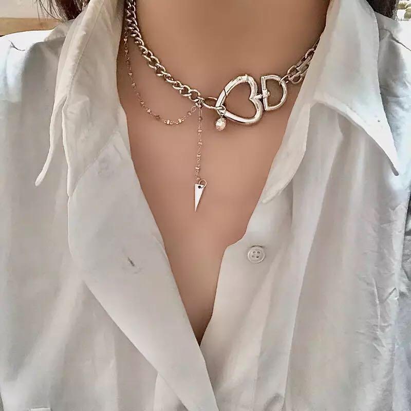 

Chokers Elegant Steampunk Heart Choker Necklace For Woman Vintage Silver Color Chunky Iron Chain Collar Statement Girls Jewelry