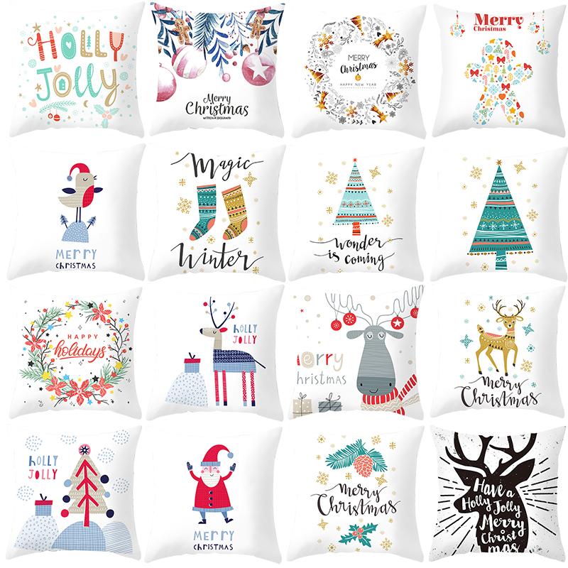 

45*45cm Christmas Santa Claus Pattern Cotton Throw Pillow Cushion Cover Xmas Car Home Sofa Decorative Pillowcase, B05