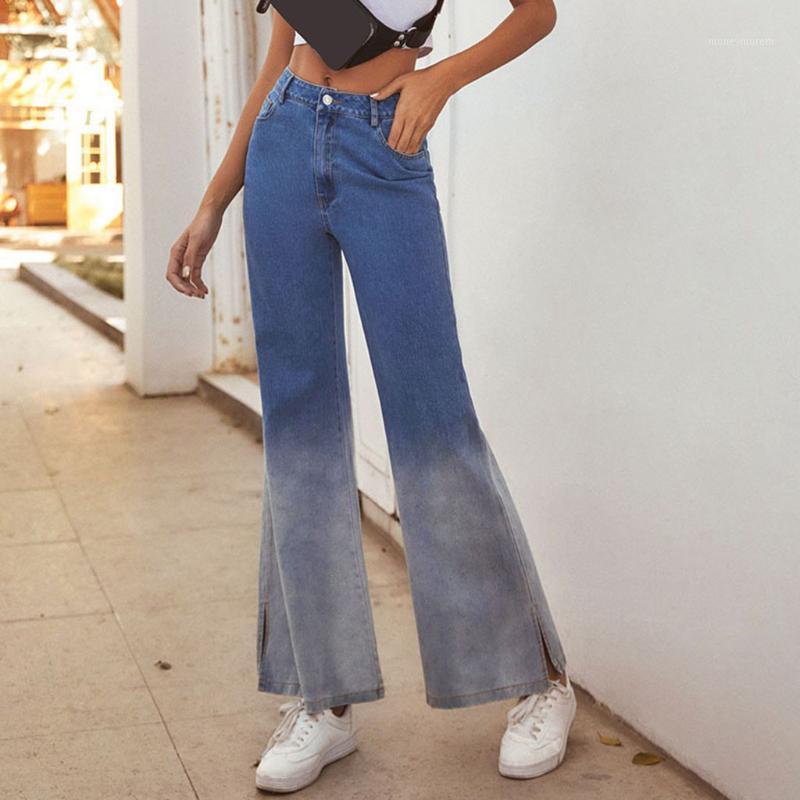 

High waist Women's Fashion Loose Gradient Denim Mopping pants Casual Vintage Wide leg Jeans Trousers #C1, Blue