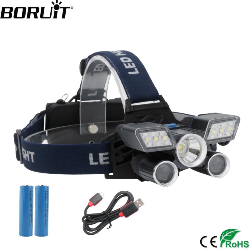 

BORUiT XM-L2 XPE LED Headlamp 8000LM 9-Mode Powerful Headlight Rechargeable 18650 Waterproof Head Torch for Camping Hunting