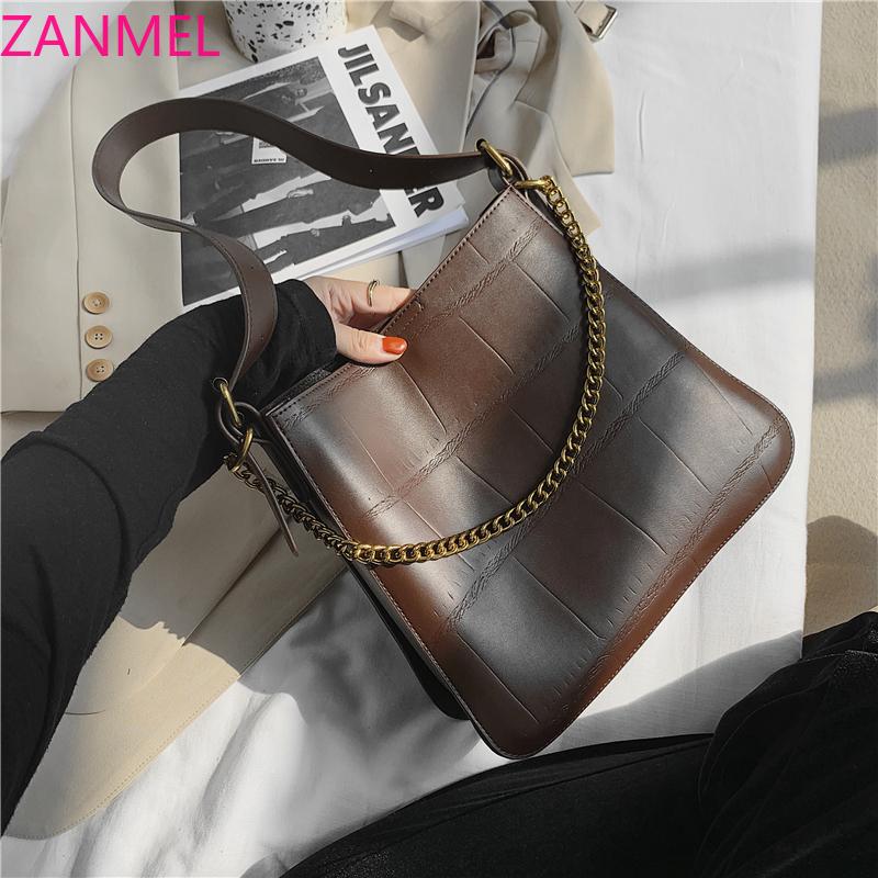 

Vintage Stone Pattern Bucket Shoulder Bags For Women Vertical Design Simple Large Capacity PU Leather Work Female Tote Bags 2021, Black