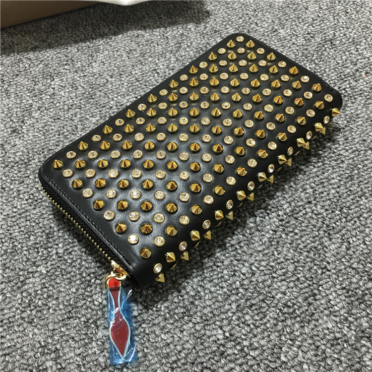 

Mixed Color Rivets Wallet For Women Genuine Leather Spike Purse Brand Designer Studded Clutch Men Fashion Rivets Bags Purse with Zipper, No box