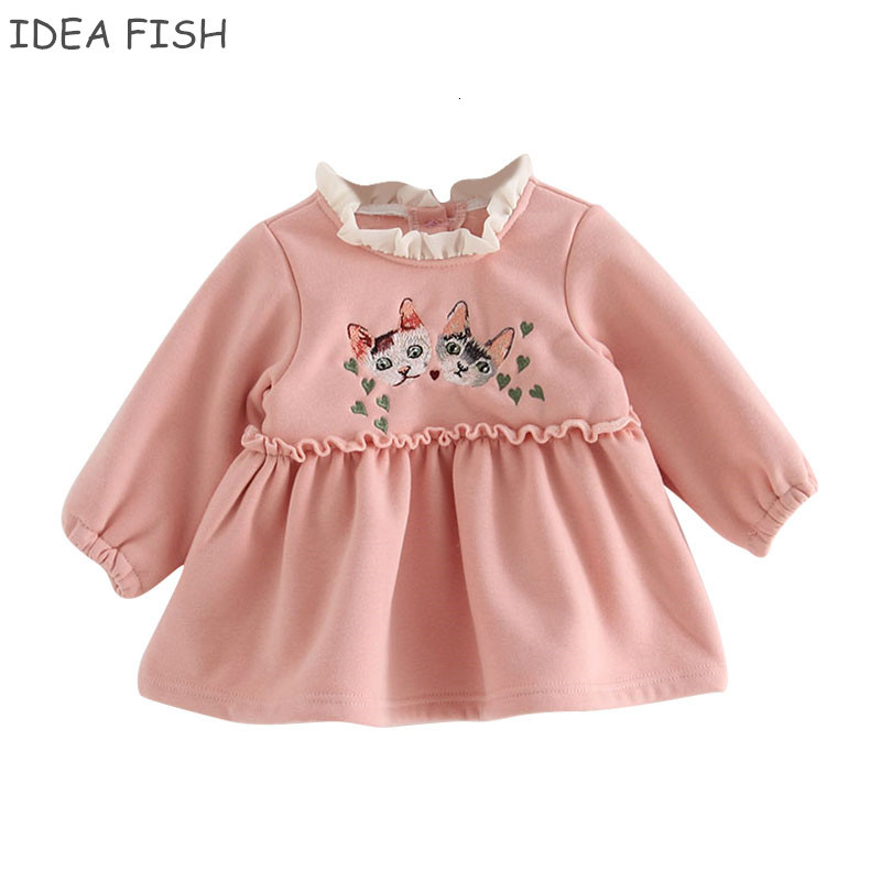 

2021 New Idea Fish Baby Clothes Autumn Winter Toddler Infant Kids Girls Princess Party Thick Warm Cat 0-2t W0it, Black