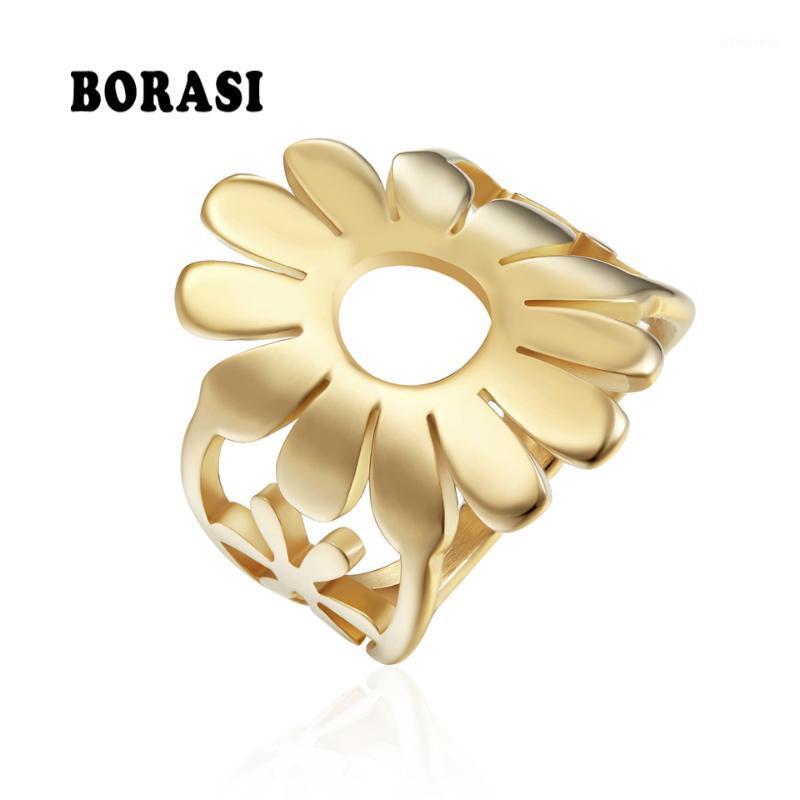 

Band Rings BORASI Circle Sunflower Brand 2022 Gold Color Female Size Fashion Jewelry Stainless Steel Flowers, Silver