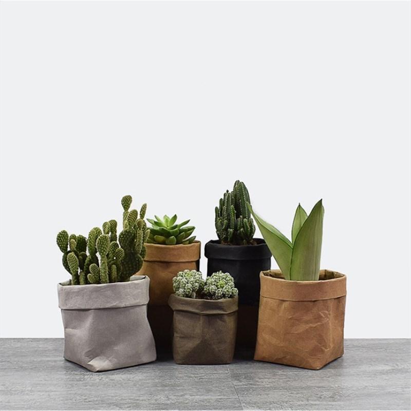

Mini Succulents Kraft Paper Flower Pot Cover Washable Storage Bag Reuse Plants Vegetable Grow Bags Nordic Home Organizer Pouch