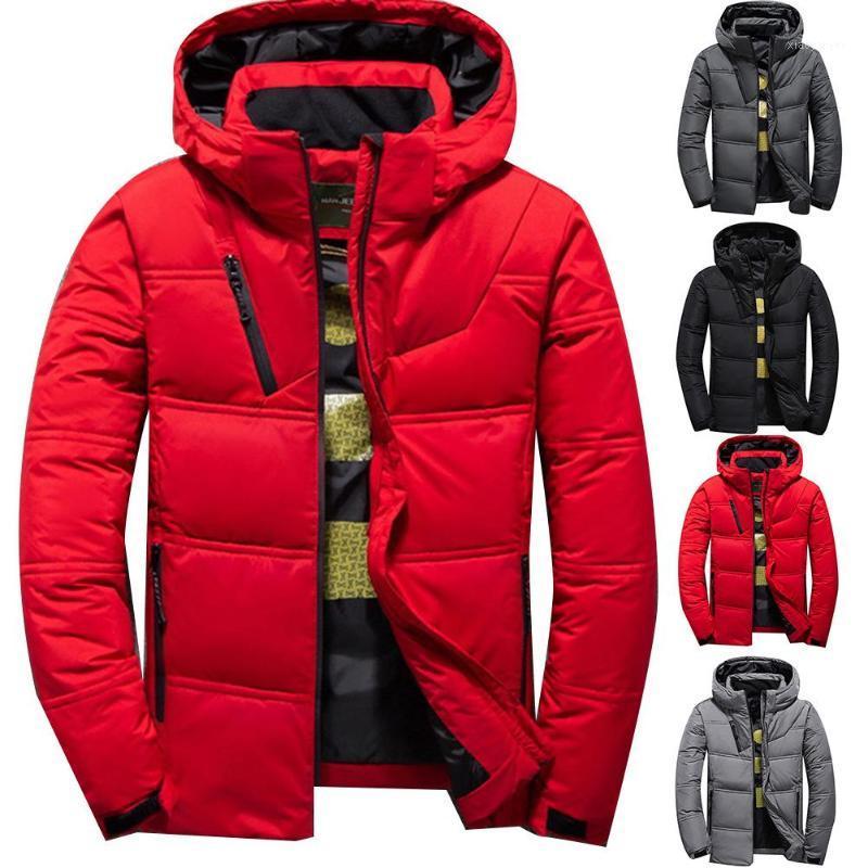 

Newest Men Winter Solid Color Zip Warm Hooded Down Jacket Outdoor Sports Parka Coat1, Light gray