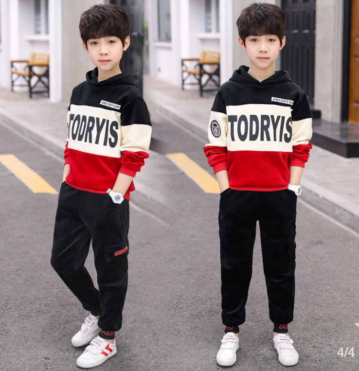 

Boys Autumn Winter Sports Suit Children Clothing set Girls Thick Velvet Hoodies+Pants Kids Tracksuit 3- Sweatsuit LJ201202, Gray