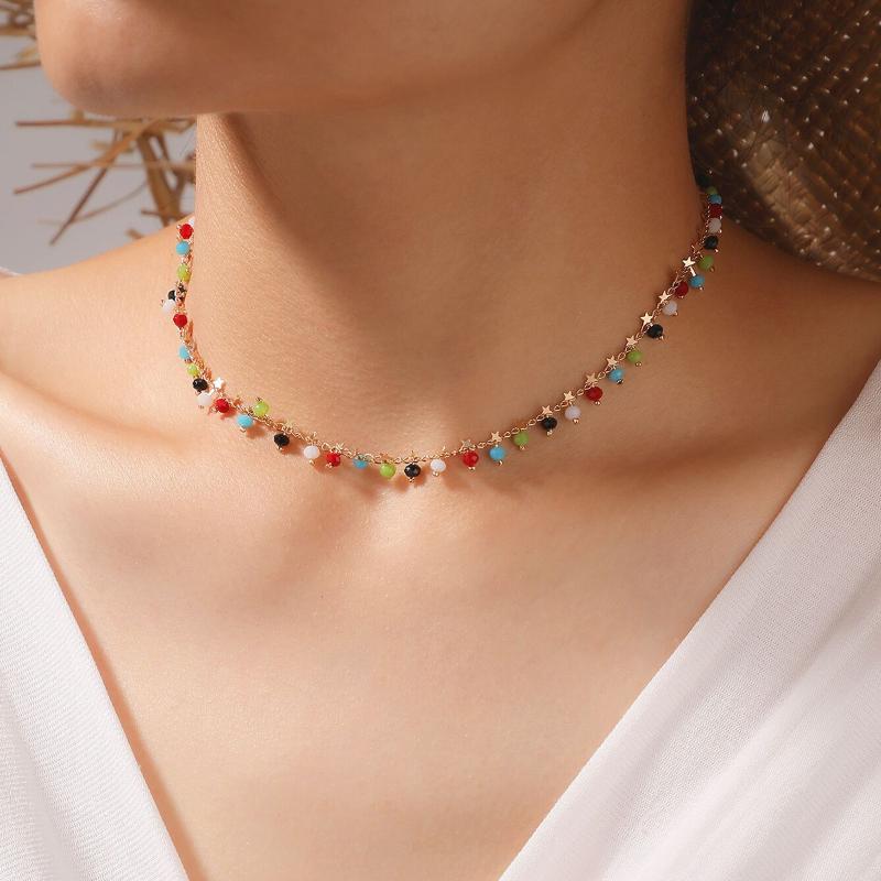 

Chokers 2021 Bohemian Stars Colorful Bead Tassel Chain Choker Necklace For Women Charm Handmade Party Jewelry Drop Naszyjnik