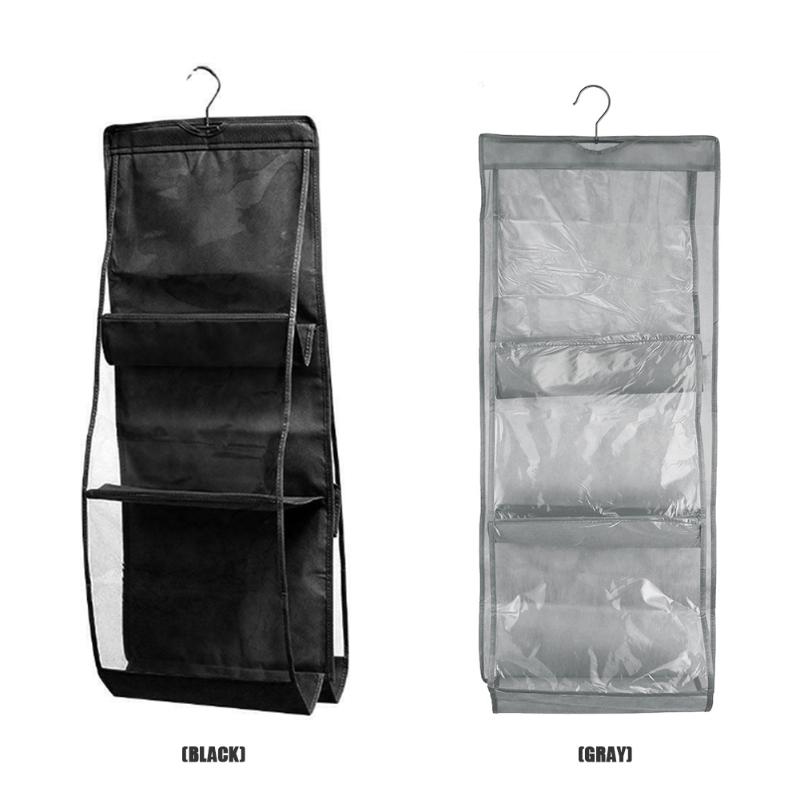 

6 Pocket 2 Sides Household Hanging Handbag Organizer for Wardrobe Closet Transparent Storage Bag Door Wall Kitchen Clear Sundry