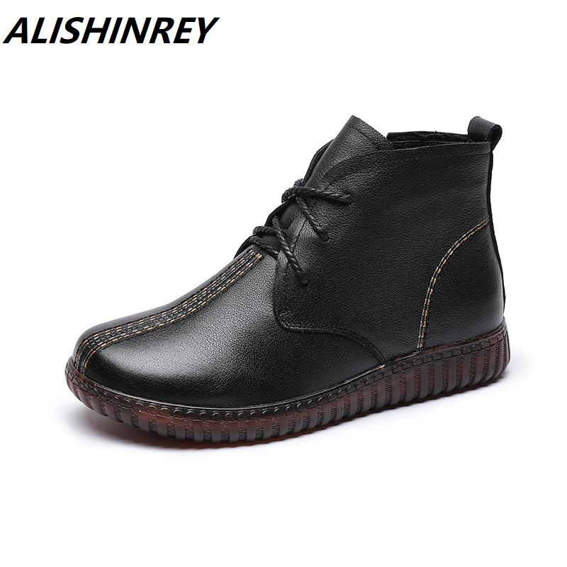 

ALISHINREYI Women Winter Wedges Flat Boots Ladies Zipper Sewing Short Boots Soft Bottom Casual Women's Boot Shoes Woman Footwear, Wine red