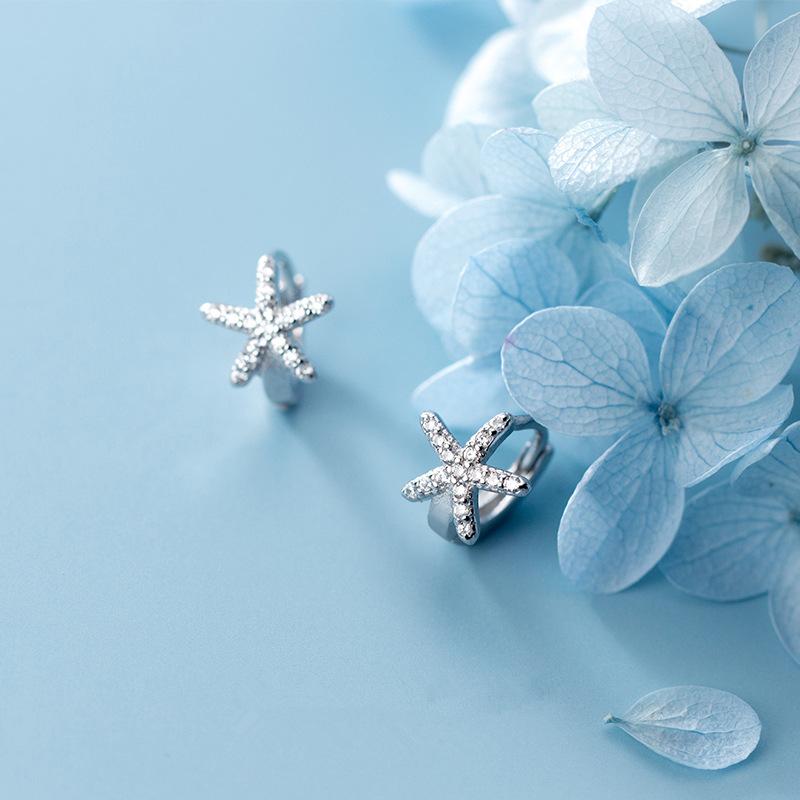 

925 Sterling Silver Starfish Circle Huggie Hoop Earrings for Women Birthday Party Zircons Ear Fine Jewelry Gift
