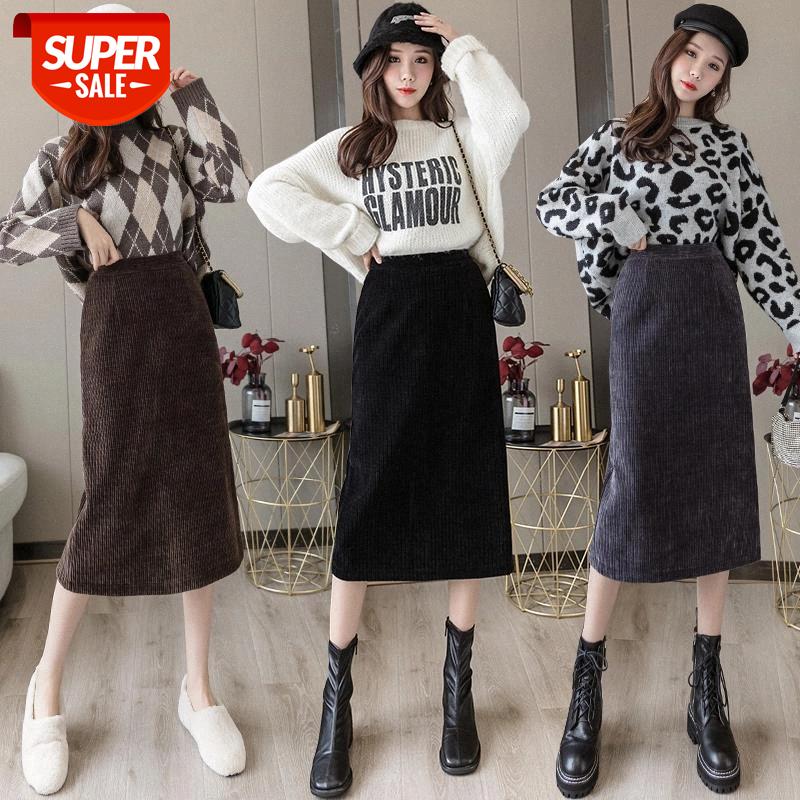 

JXMYY Half-length skirt women's 2020 autumn and winter wear new corduroy high waist lazy style hip skirt mid-length #9W2m, White;black