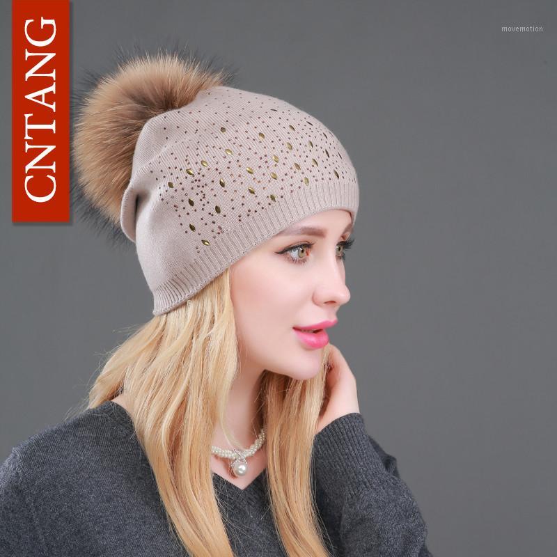 

Women's Cashmere Beanie Hat with Raccoon Pompom Winter Warm Knitted Rhinestone Slouchy Beanies for Femme Pompom Ball Skullies1, Dark grey b