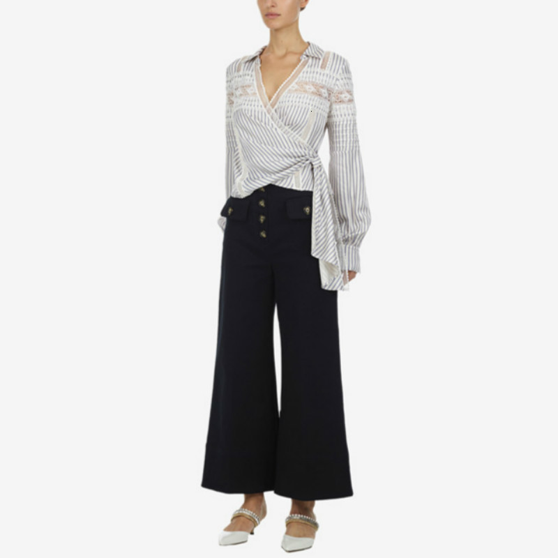 

New Women' Clothes Sexy Office Decorate v Loose Pants Length in Female Tornozzle Self Portrait Tuesdays Stripy Shirts Ynhd, Blouse