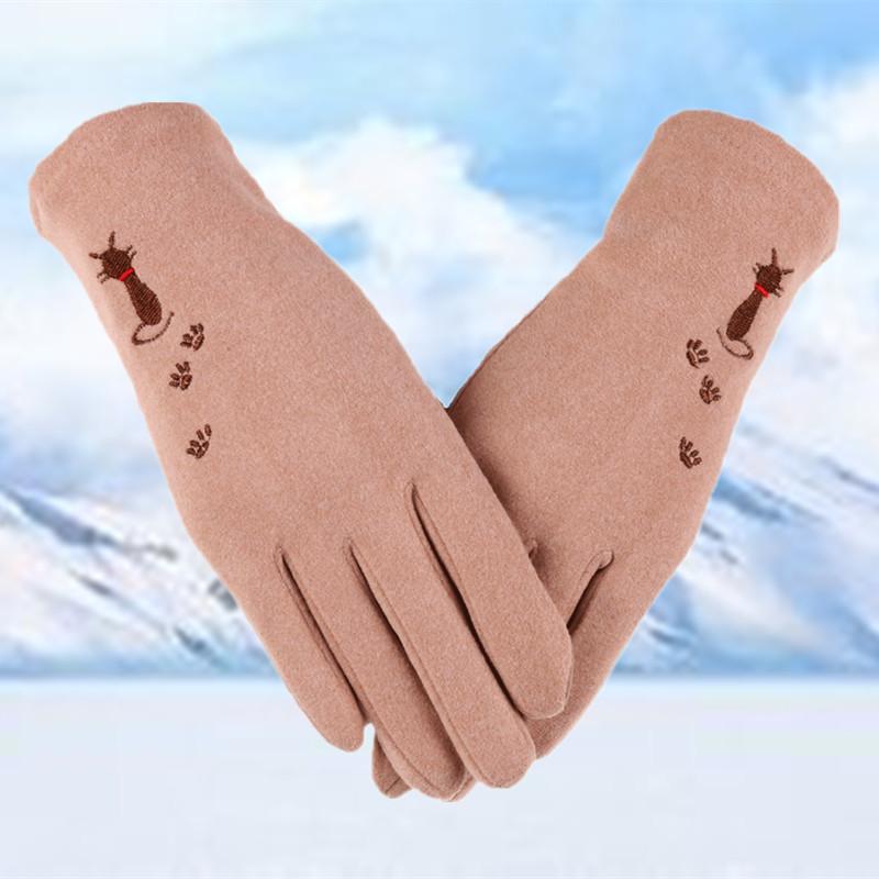 

New women's Gloves Winter fur warm windproof de Plush touch screen gloves lovely embroidery velvet