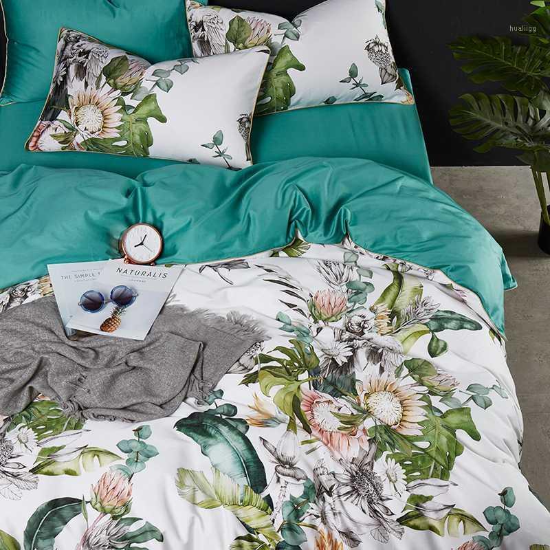 

Luxury 600TC Egyptian cotton European flowers print bedding sets full  king size duvet cover pillowcase flat sheet set #/1, -yrj-04-14