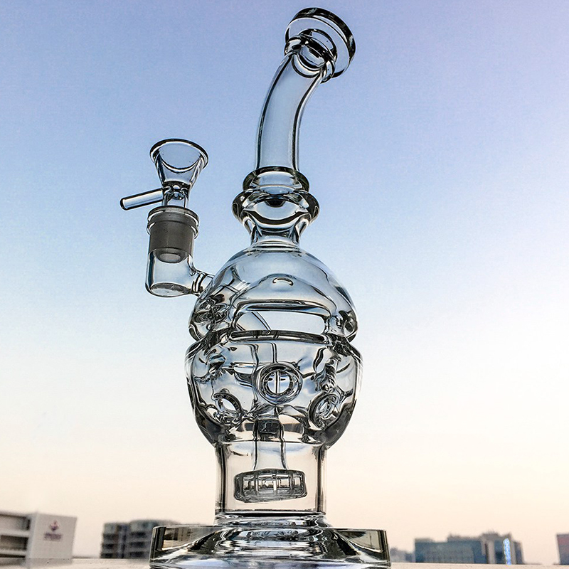 

Faberge Egg Glass Bongs Recycler Dab Rigs Bong With Swiss Perc Showerhead Perc Fab Egg Oil Rig Water Pipes With 14mm Joint MFE01