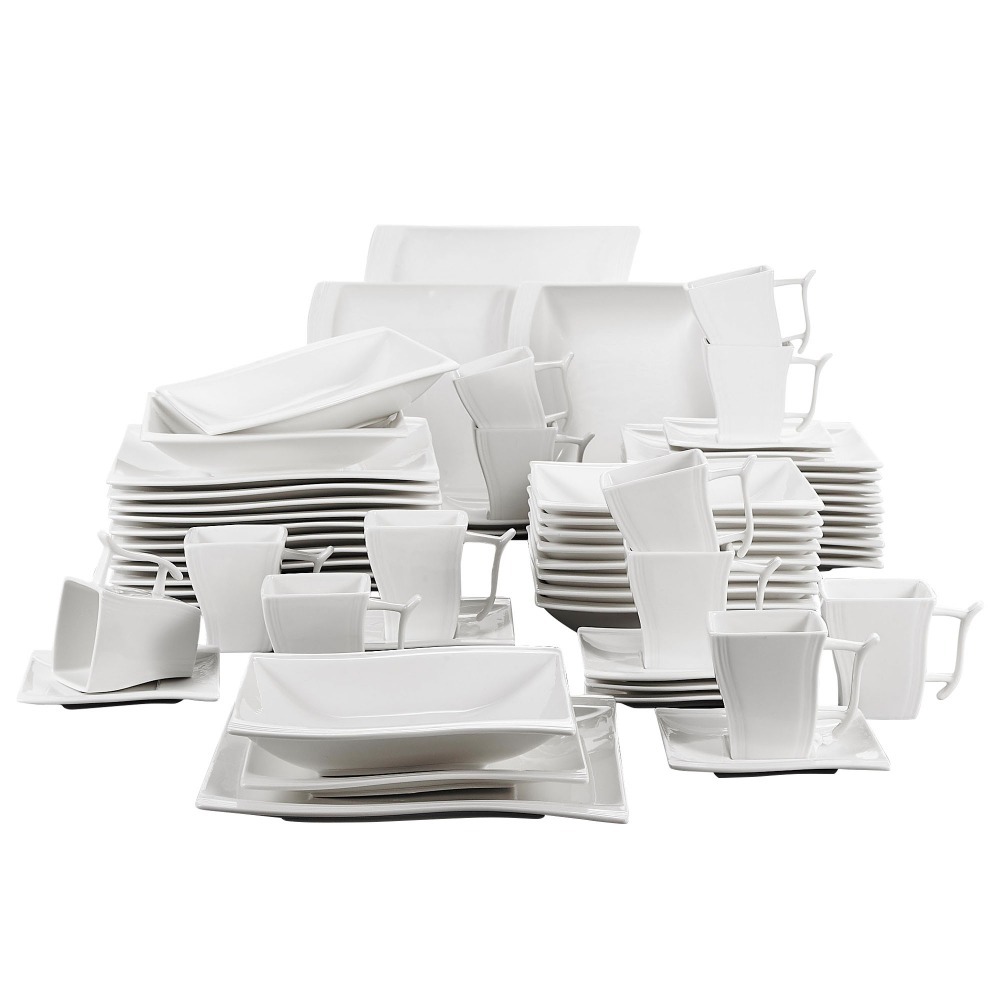 

MALACASA FLORA 60-Piece White Porcelain Dinner Set with 12*Cup,Saucer,Dessert Soup Dinner Plate Dinnerware Set Service 12 Person C0121