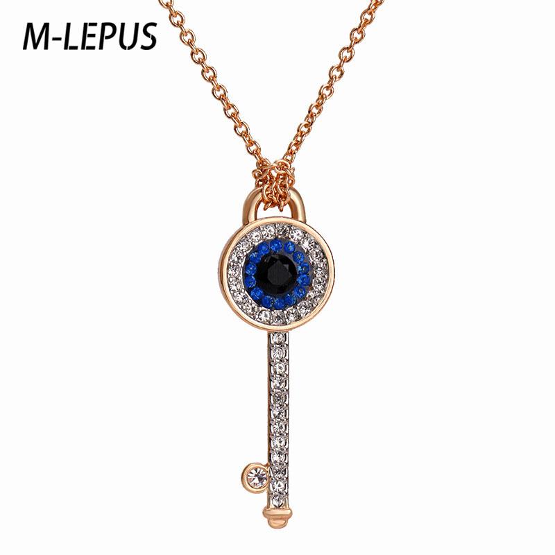 

Devil's Eye Rose Gold Key Pendant Necklace Titanium Stainless Steel Jewelry Fashion Charm Lady Family Party Birthday Gift
