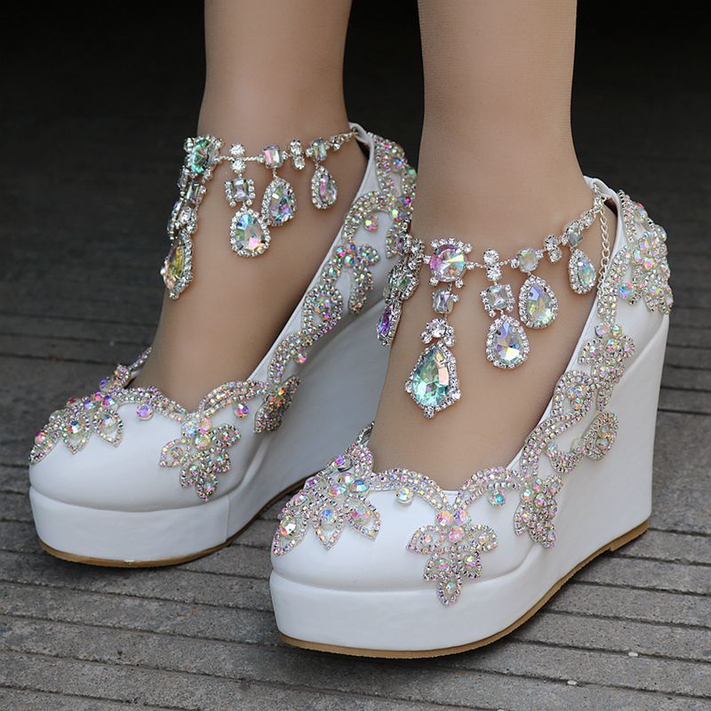 

High-heeled shoes, queen crystal wedding shoes with rhinestones, feminine, high heels, platform AG7V, Multi
