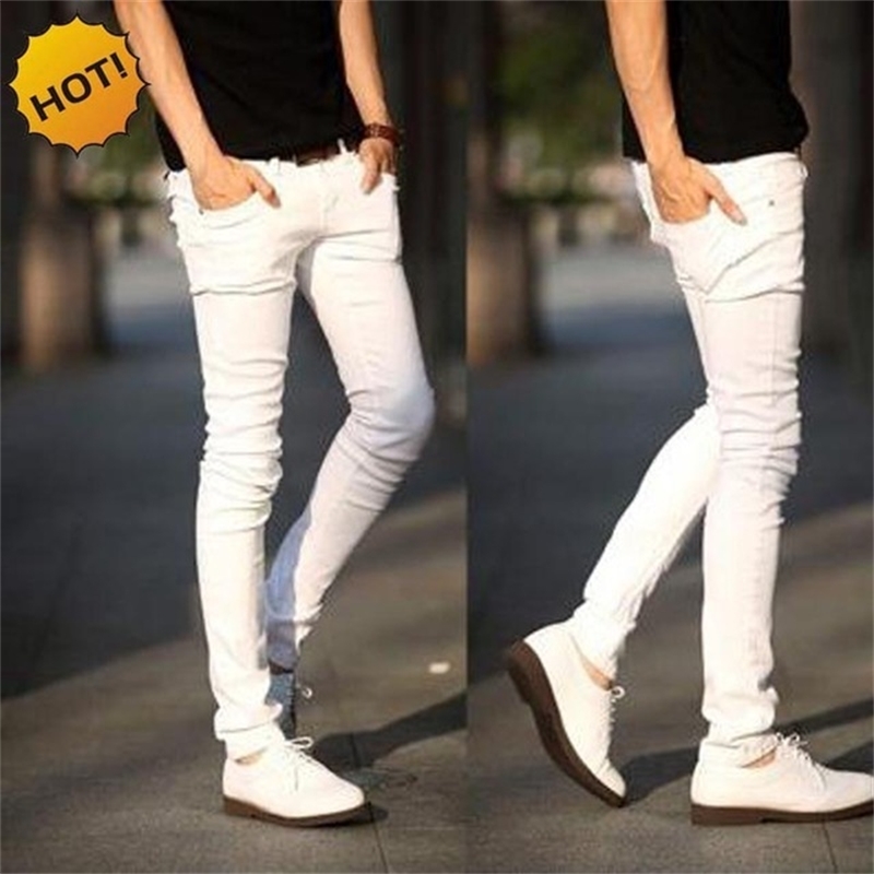 

NEW indoor Solid Casual white boys hip hop jeans men teenager pencil pants skinny students streetwear jeans men homme 27-34 201120