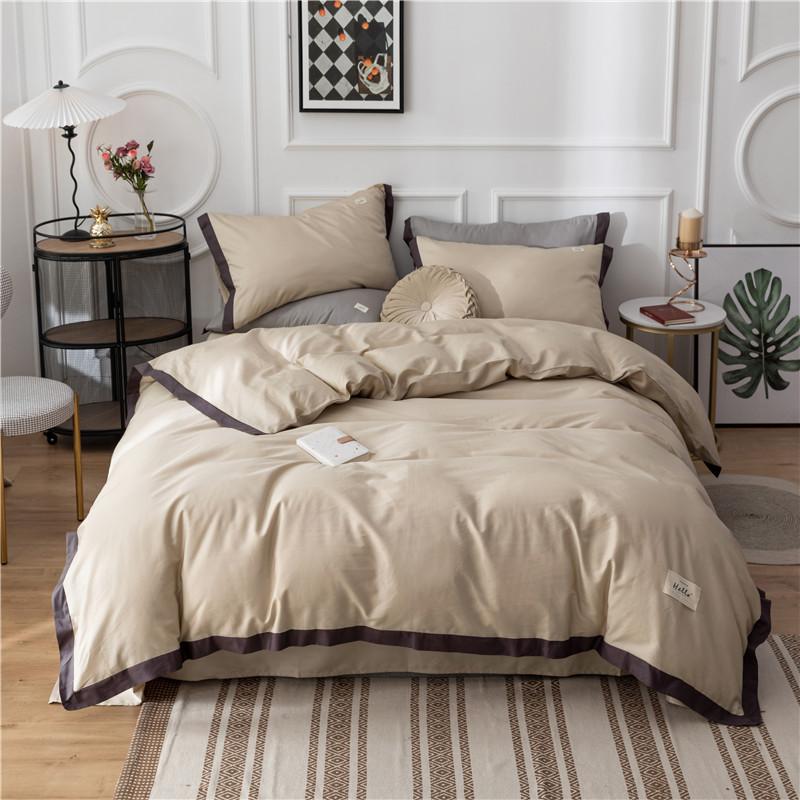 

2021 Nordic Bedding Set King Wide Edge Duvet Cover Flat Or Fitted Sheet BedLinen 100%Cotton Solid Color Simple Adult Bedclothes, Brown
