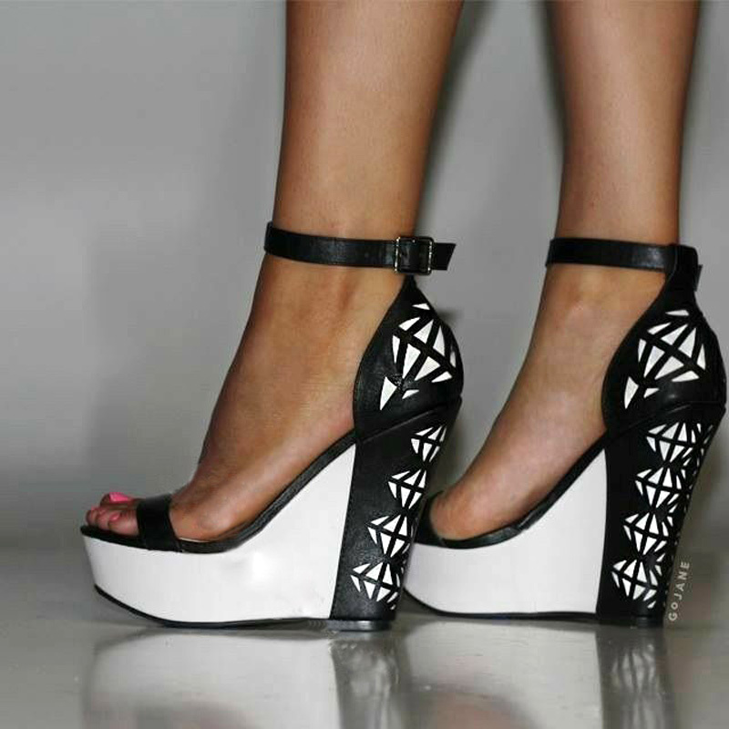 

Losango Sculpir Women Cunha High Heel Sandals From Leather Straights Zapatos Mujer Open Foot Shoes 7ep5, As pic