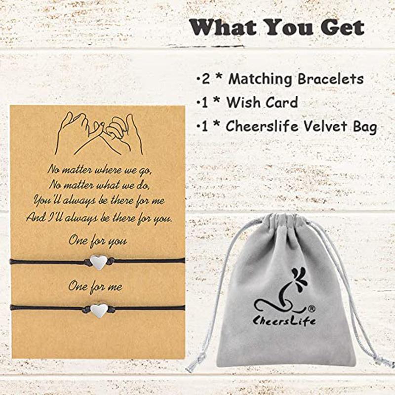 

N 2pcs Adjustable Bracelets Heart Shape Pinky Promise Friendship Hand Chain Gift for Women Girls Mother Daughter Couples