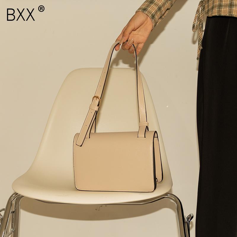 

[BXX] Vintage PU Leather Crossbody Bags for Women 2021 Fashion Trend Handbag Female Solid Color Shoulder Purses HQ647, Black