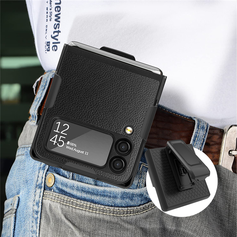 

Belt Clip Phone Case for Samsung Galaxy Z Flip3 5G Durable Sturdy Vintage Leather Bracket Protective Shell Shockproof, Black