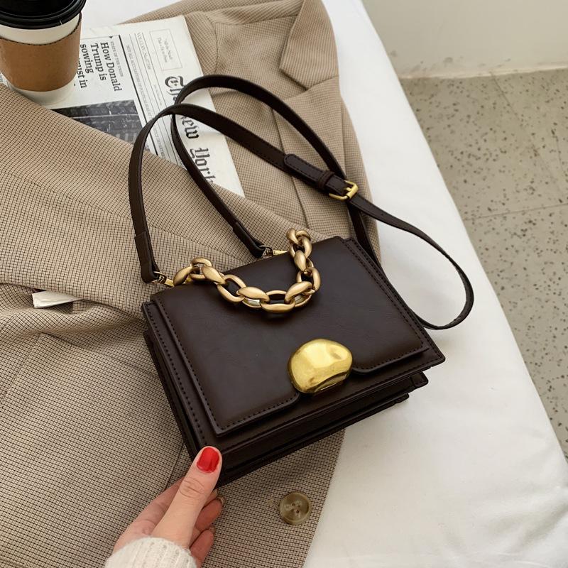 

High Quality Retro Ladies Handbag 2021new Fashion All-match One-shoulder Messenger Small Square Bag Brand Designer Chain Handbag, Black