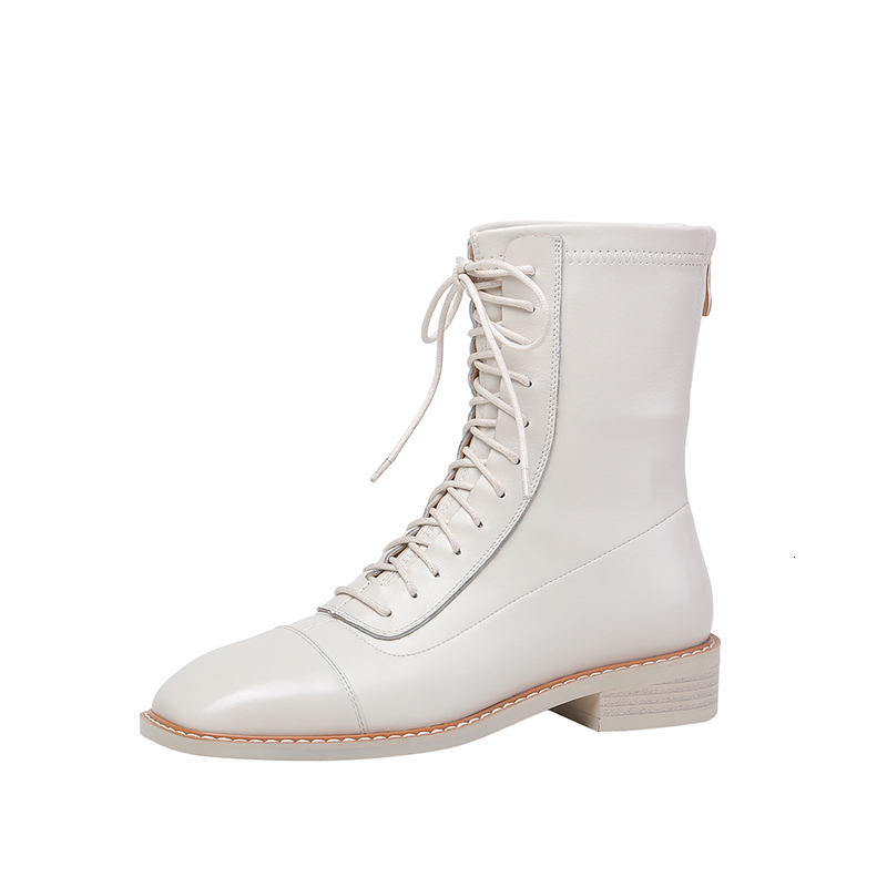 

2021 New Lace Up Low Heels Genuine Leather Women Ankle Party Casual Shoes Woman Sexy Riding Boots 20it, Black