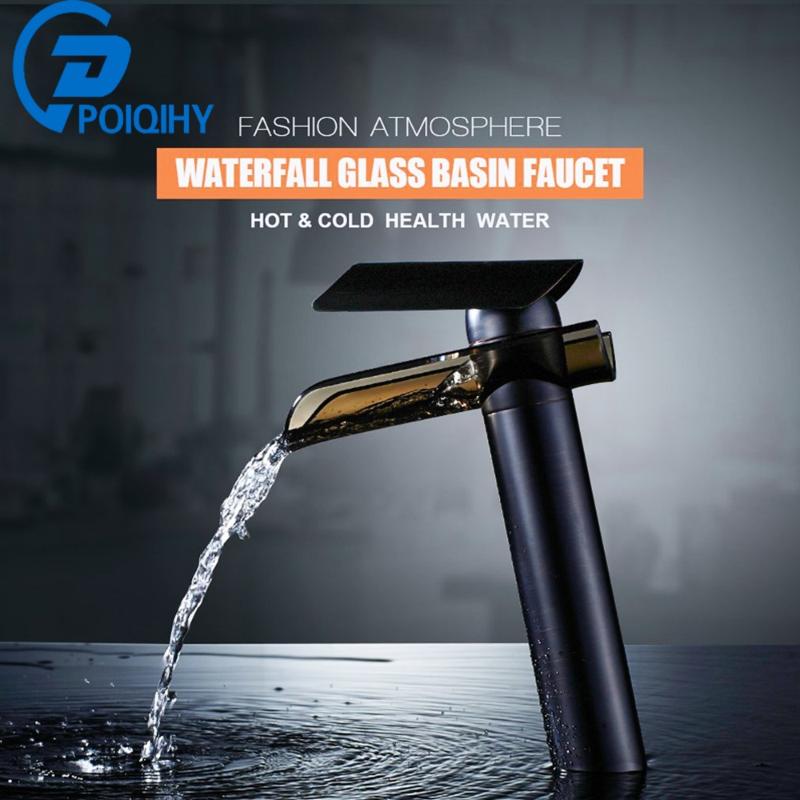 

Glass Basin Bathroom Faucet Waterfall Deck Mount Mixer Tap Hot Brass Chrome & Orb & Brushed Nickel Morden Basin Sink Faucets