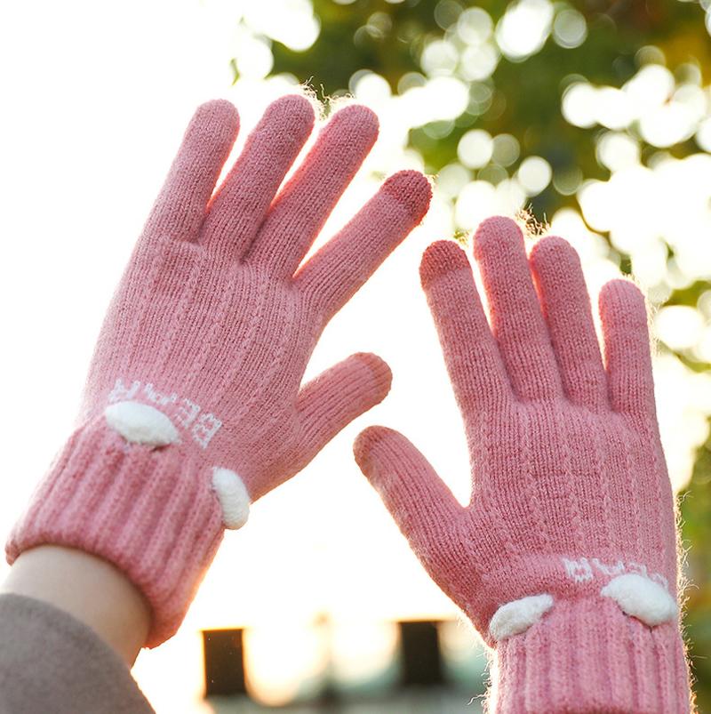 

Mens Touch-screen Gloves Winter Women Girl Knitted Finger Keep Warm Cat Print Winter Gloves Soft Warm Mittens Streetwear