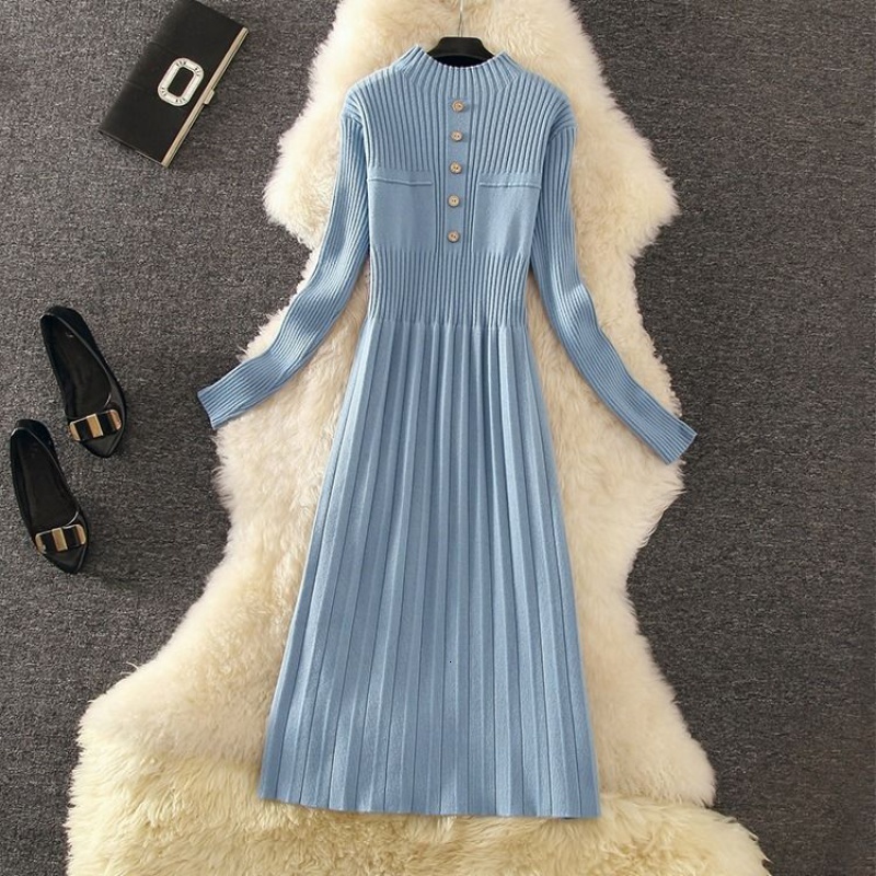 

2021 New Autumn Winter Streetwear Long Sleeve Women Hight Waist Big Hem Casual O-neck a Line Knitted Sweate Rdlp, Beige