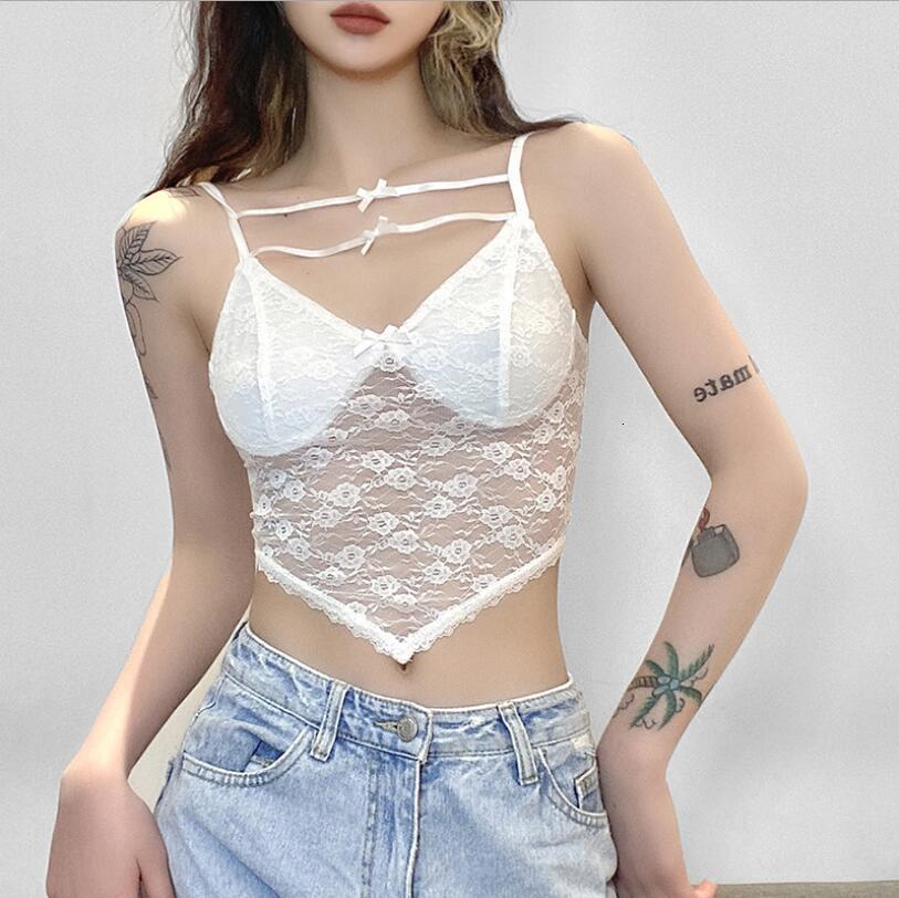 

Sexy See-through Solid Black White Bra Loop 2021 Spring Fashion Streetwear Female Clubwear Without Upper Back P2218 Nlfl