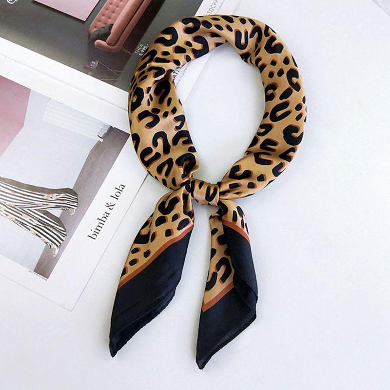 

Womens Retro 70x70cm Square Long Neck Shawl Leopard Grain Print Bag Scarf Artificial Silk Bandana Handkerchief Headband Contrast