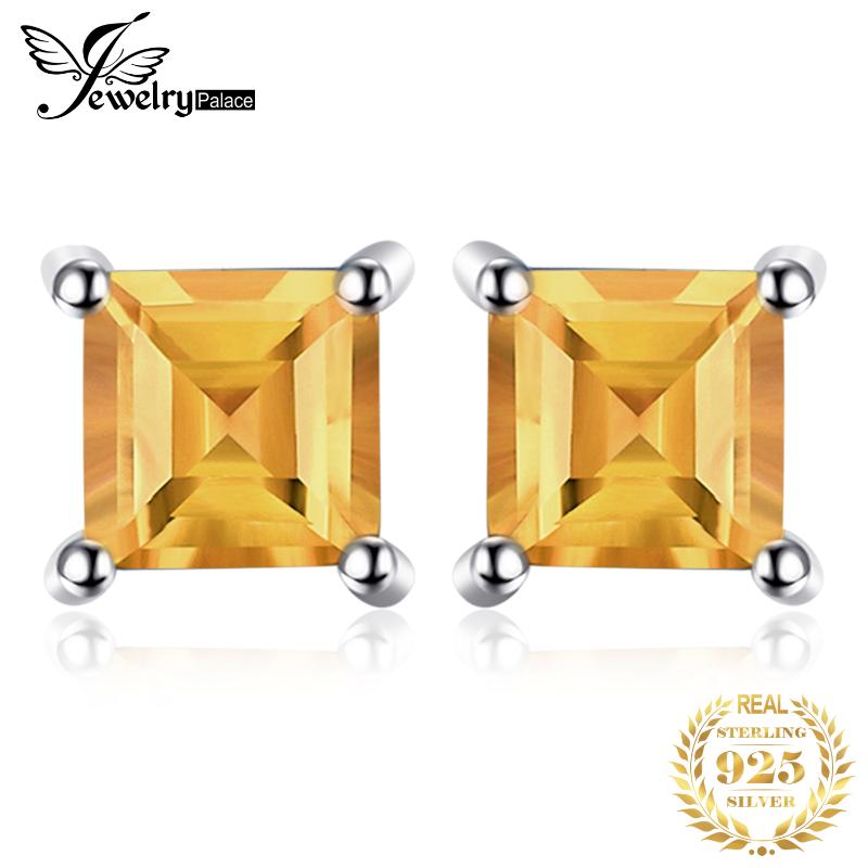 

JewelryPalace Square Natural Citrine Stud Earrings 925 Sterling Silver Earrings For Women Korean Earings Fashion Jewelry 2021