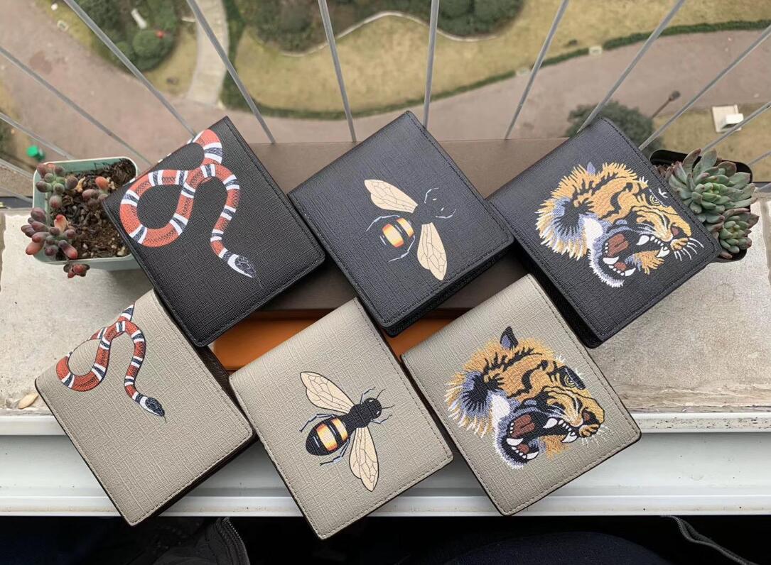 

2020 Men Animal Short Wallet Leather Black Snake Tiger Bee Wallets Women Long Style Luxury Purse Wallet Card Holders With Gift Box Top, Red;black