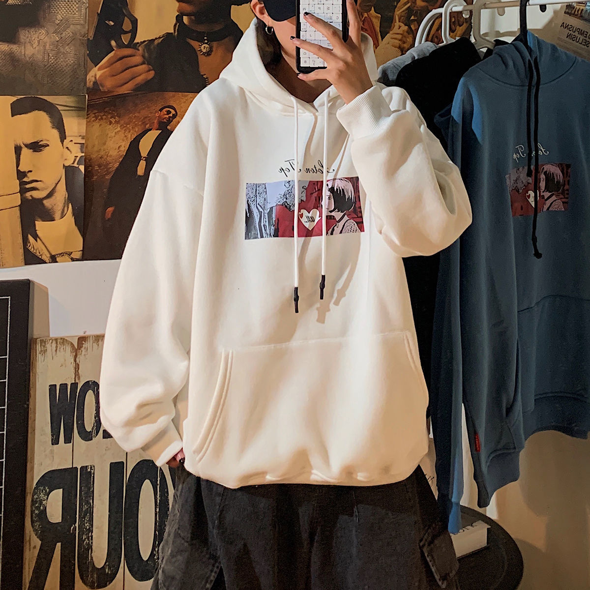 

2021 New Privathinker Funny Men Hoodies New Cartoon Printed Men's Hooded Sweatshirts Japanese Style Woman Hoodie 0S2V, Lightgray