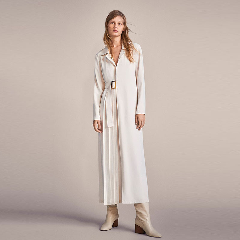 

Spring and Autumn of the Vintage New High Quality Commuter Recreation Party White Women's Lapel Belt Attached Long Coat 3gjl