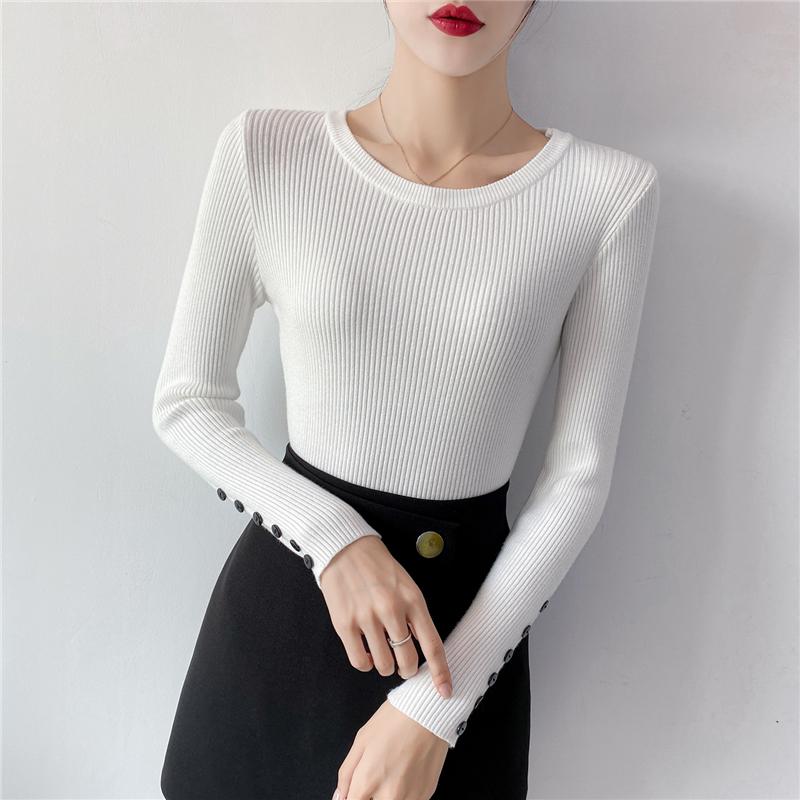 

2021 Spring Winter Thick Sweater Women Knitted Ribbed Pullover Sweater Low O-neck Long Sleeve Slim Jumper Soft Warm Pull Femme, Black